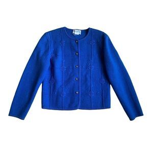 Vintage Deans of Scotland Womens 100% Wool Cardigan Sweater Size S Royal Blue  B